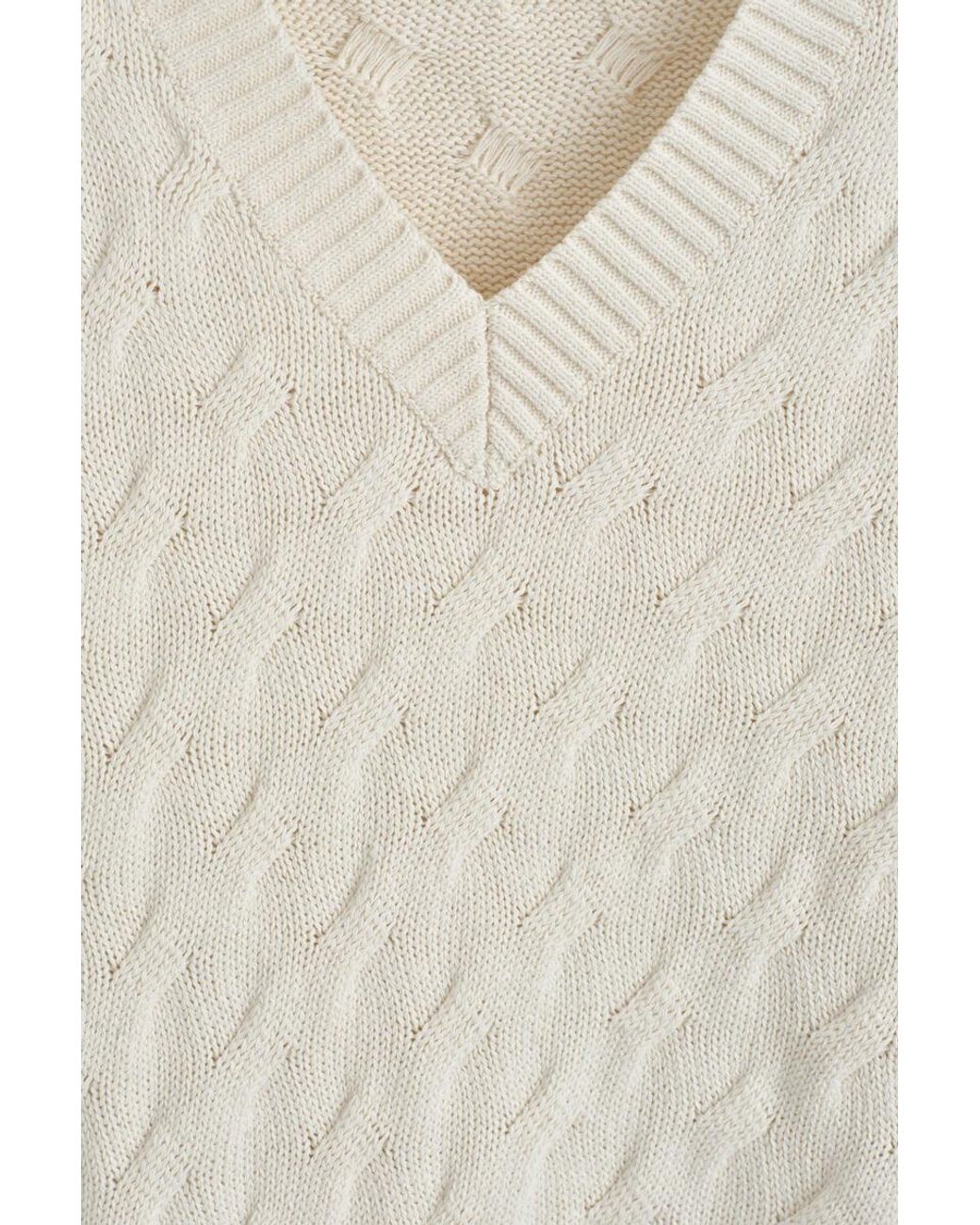 COS White Cable-Knit Cotton-Silk V-Neck Sweater for men