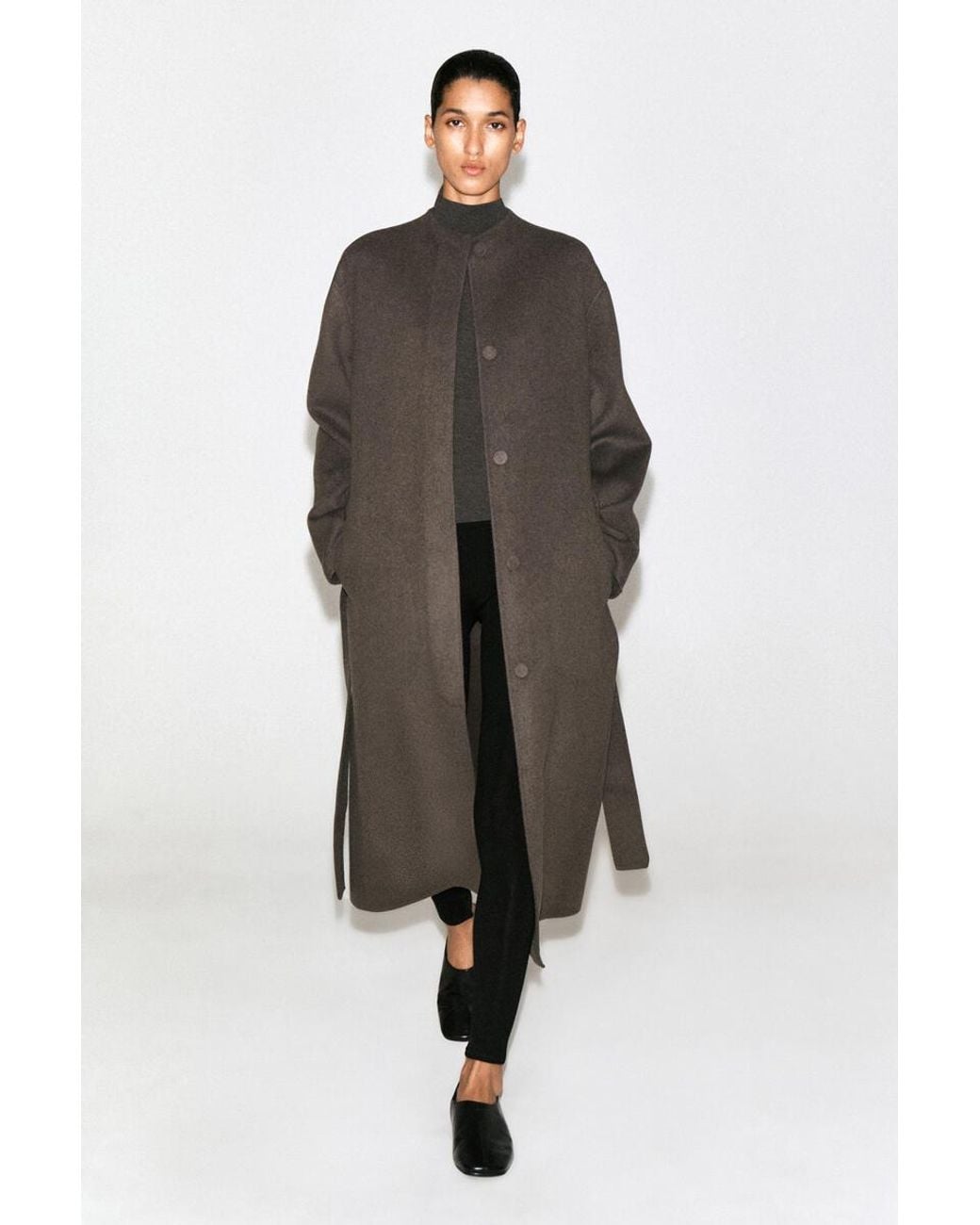 COS Brown Belted Double-Faced Wool-Blend Long Coat