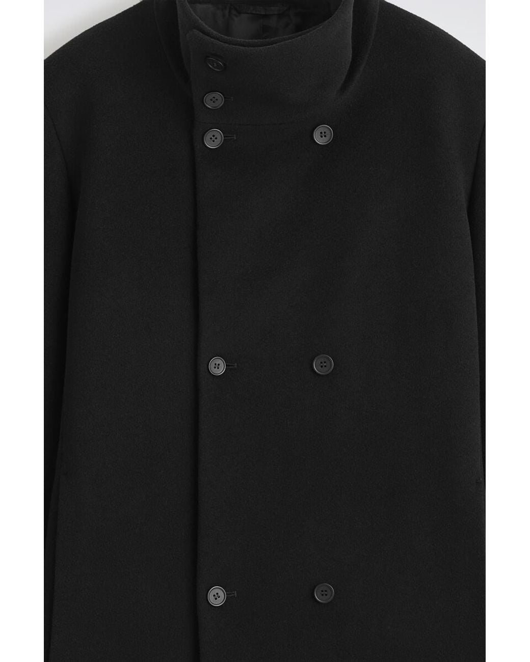 COS Black Tailored Wool Funnel-Neck Coat for men