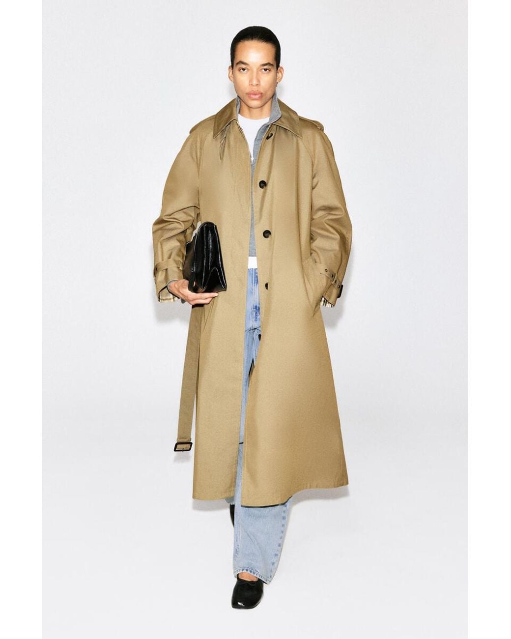 COS Natural Check-Detail Belted Cotton Trench Coat