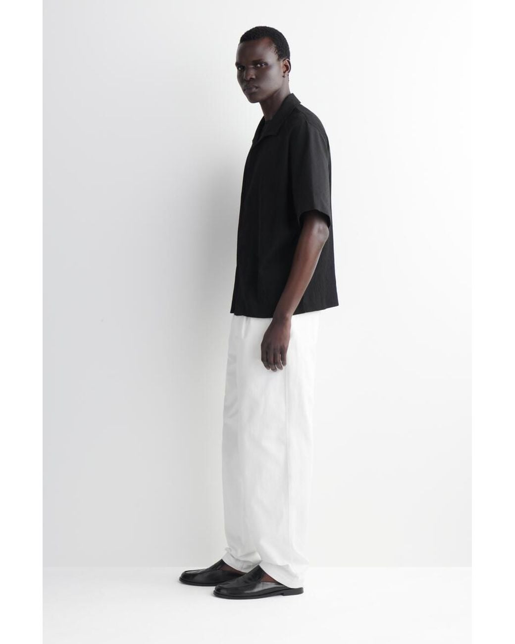 COS Black Crinkled-Cotton Shirt for men