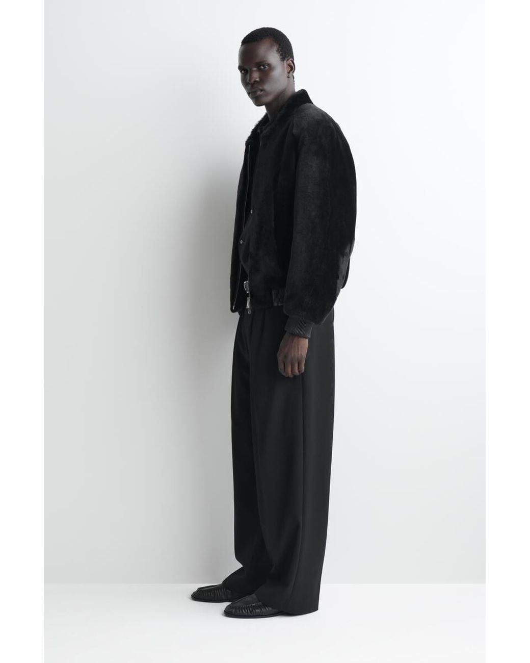 COS Black Padded Shearling Bomber Jacket for men