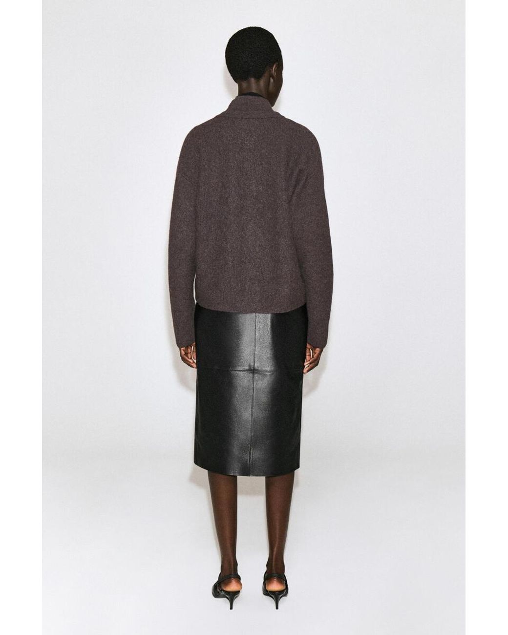 COS Brown Layered-Collar Boiled Wool Cardigan