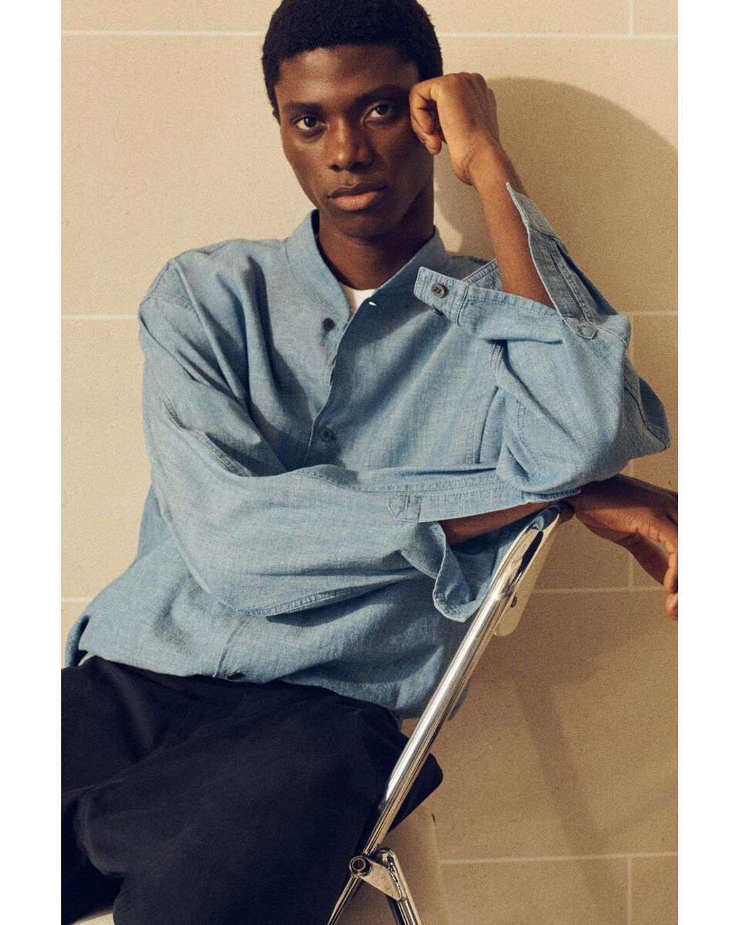 COS Blue Bomber-Style Denim Shirt for men