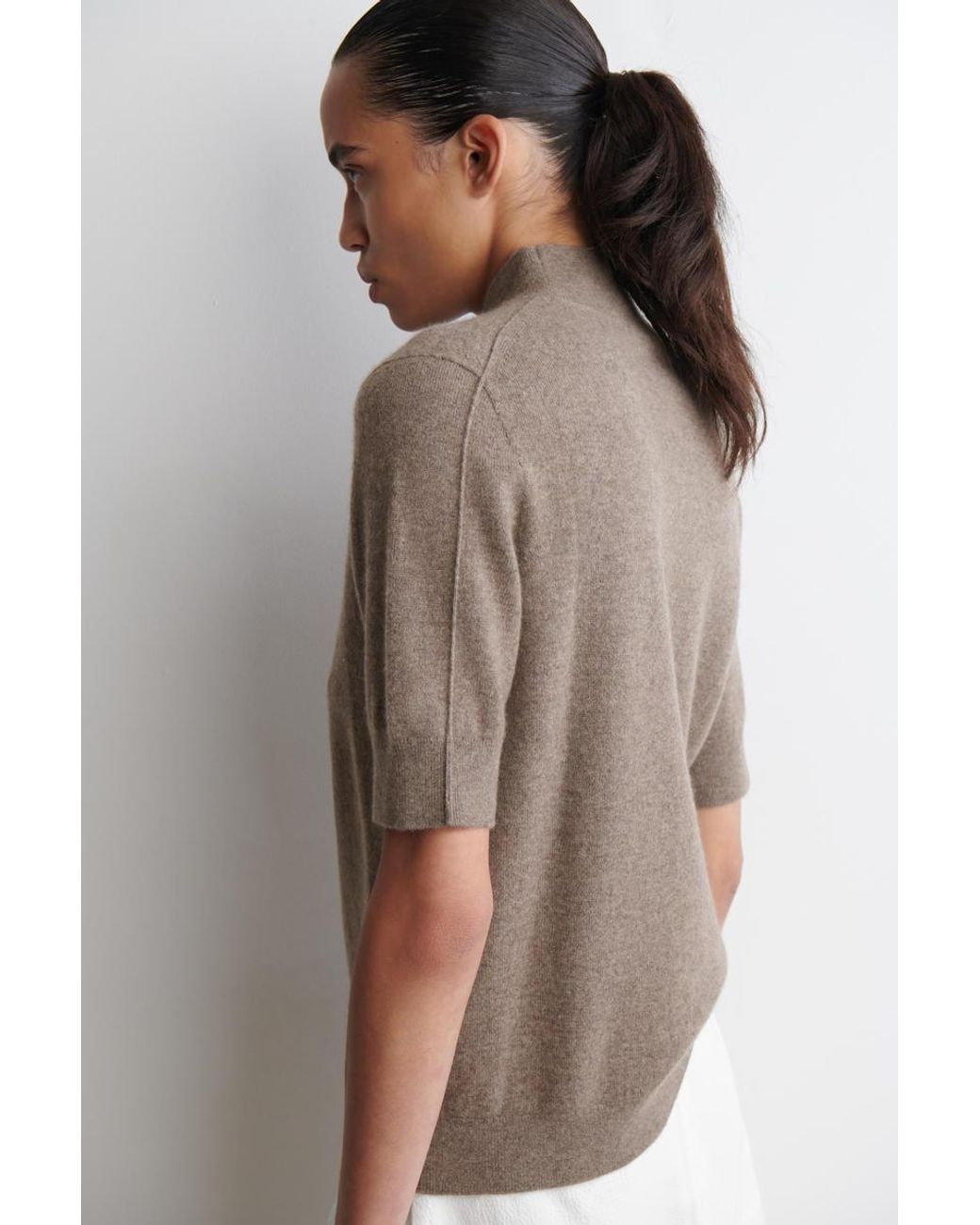 COS Black Cashmere Mock-Neck T-Shirt