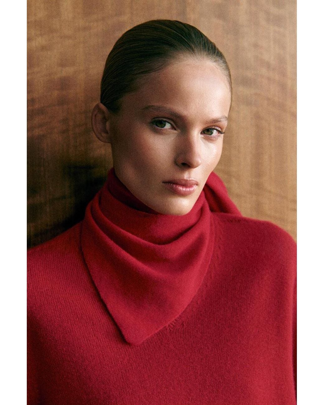 COS Red Sculpted Cashmere V-Neck Sweater
