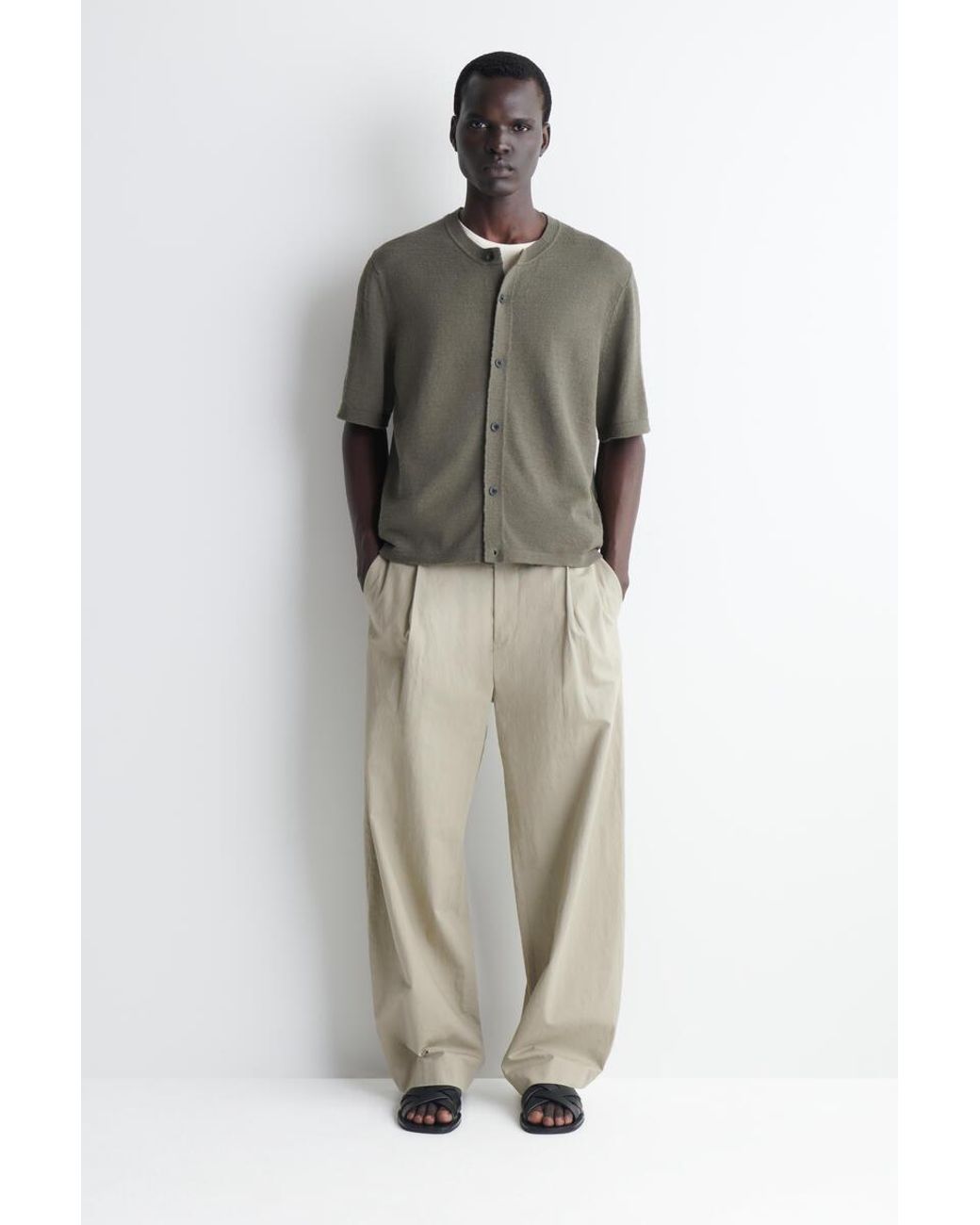 COS Gray Bouclé-Knit Short-Sleeved Cardigan for men