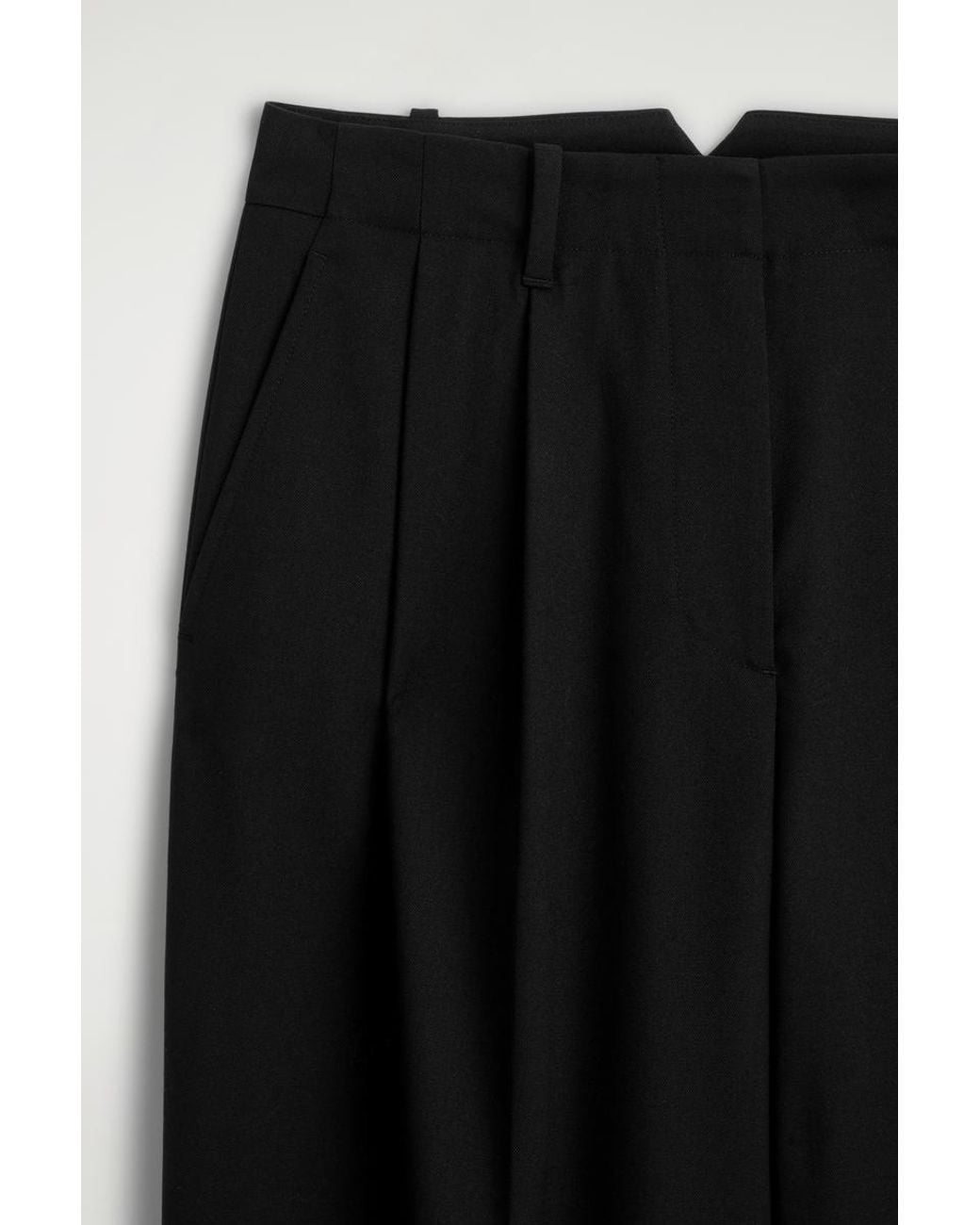 COS Black Pleated Wool-Blend Tapered Trousers