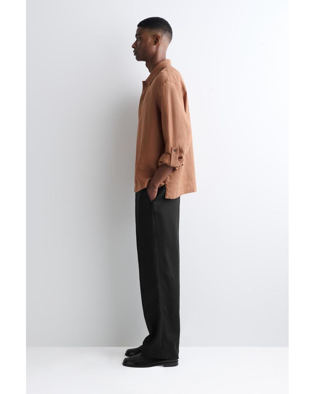 COS Black Linen Popover Shirt for men