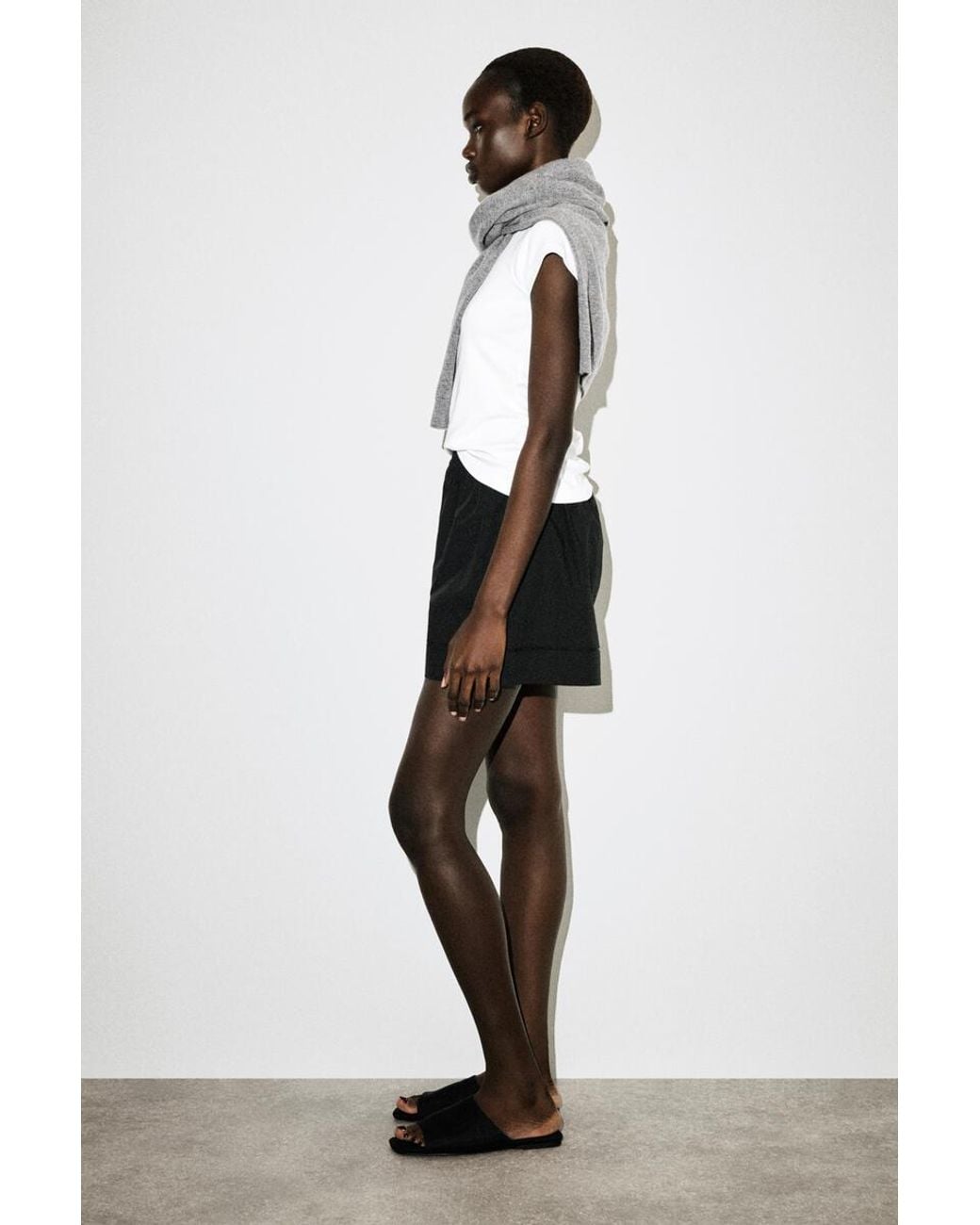 COS Black Elasticated Grosgrain-Detail Cotton Shorts