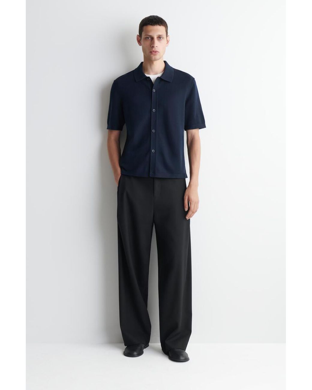 COS Blue Knitted Cotton Shirt for men