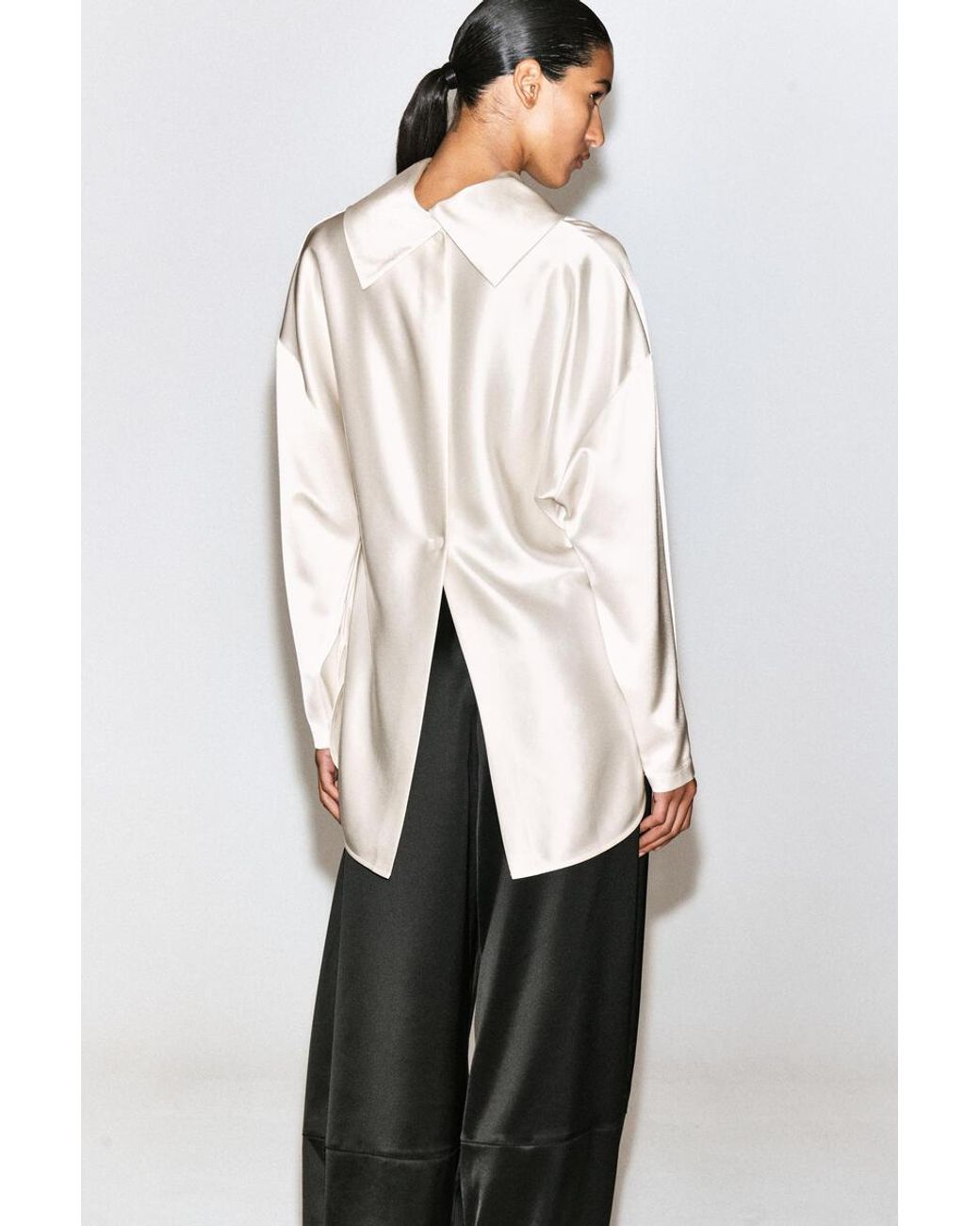 COS White Cowl-Neck Satin Blouse