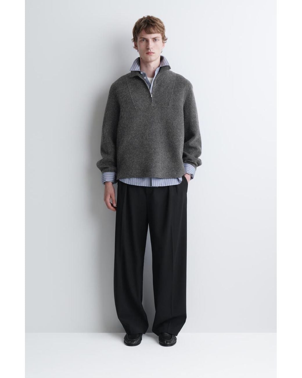 COS Gray Double-Faced Wool-Blend Zip-Up Overshirt for men