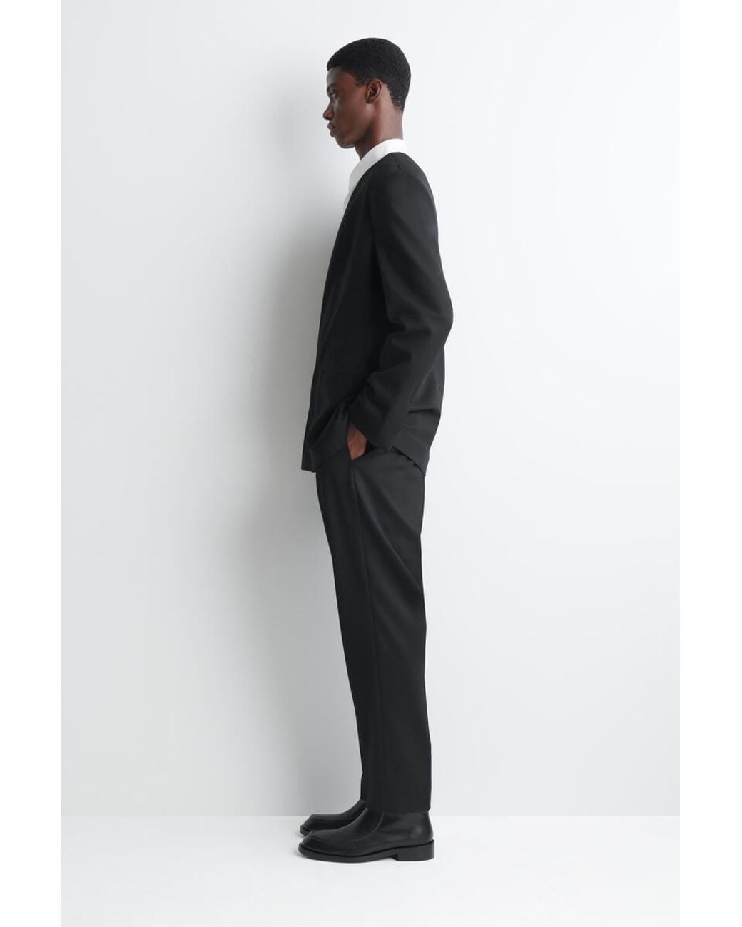COS Black Collarless Wool Blazer for men