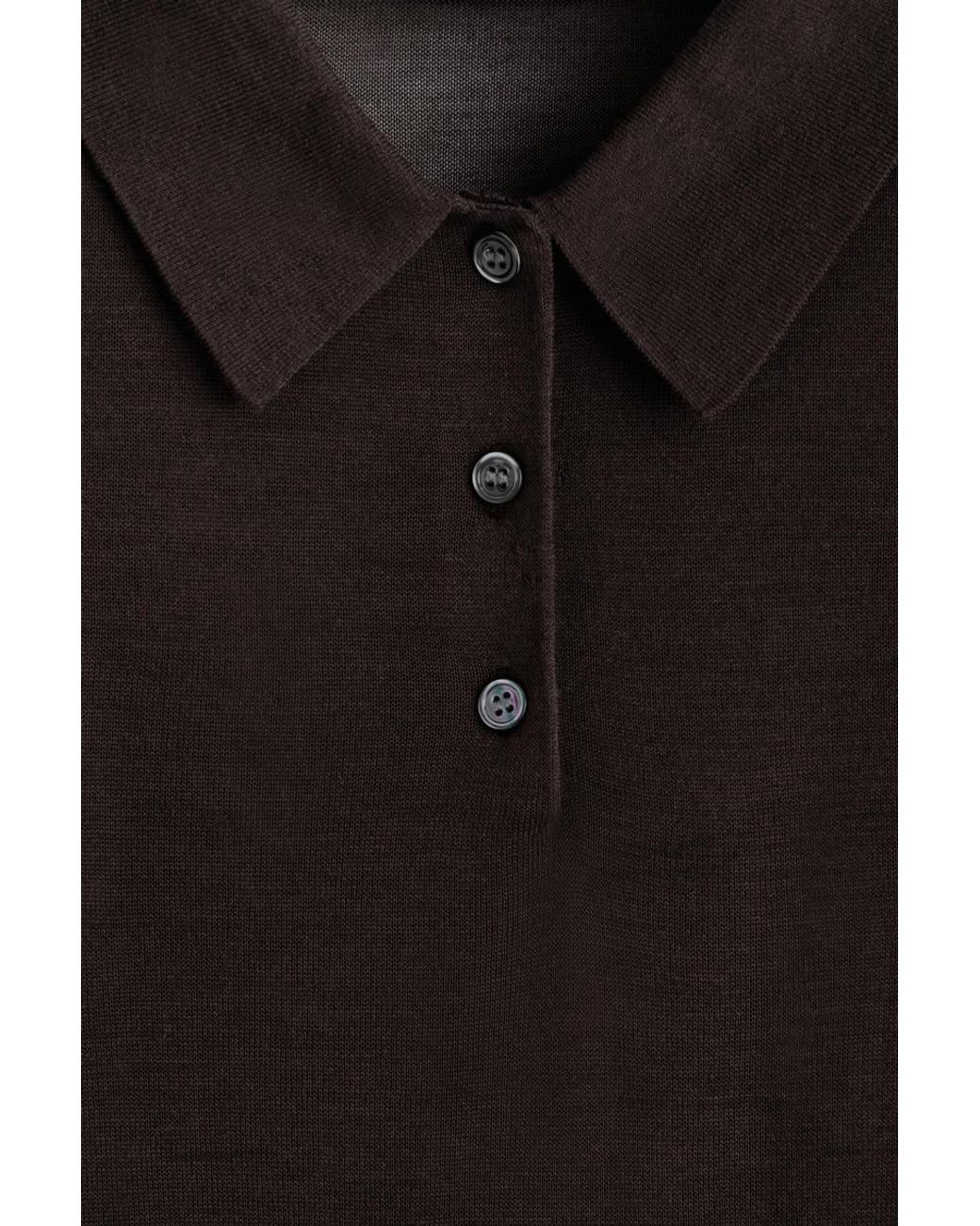 COS Black Sheer Knit Silk Polo Shirt