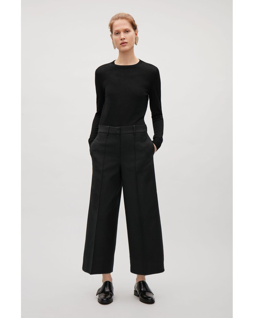 COS Cropped Wide leg Trousers in Black Lyst