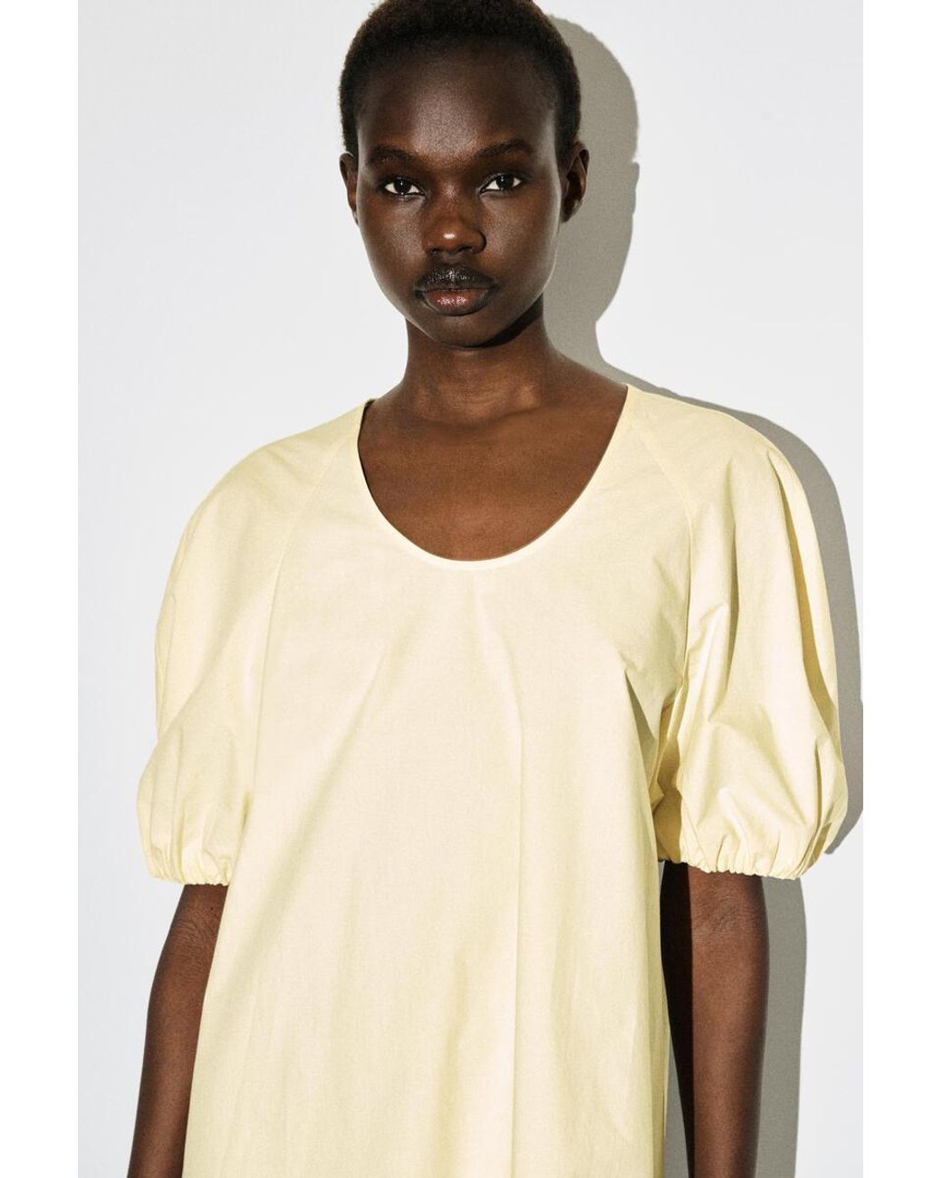 COS Natural Puff-Sleeve Cotton Mini Dress