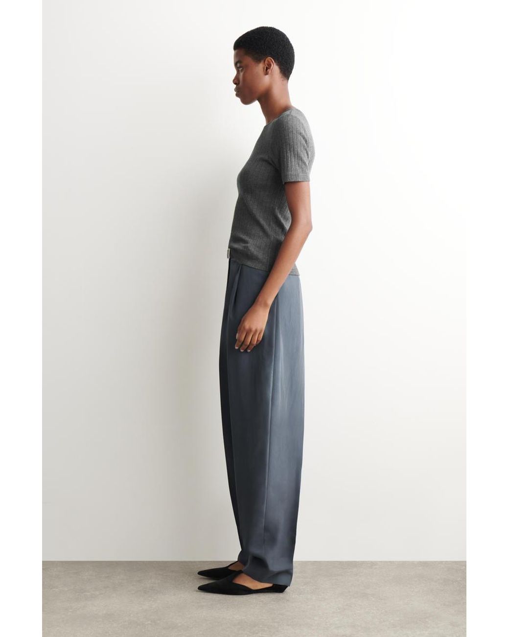 COS Gray Pointelle-Knit T-Shirt