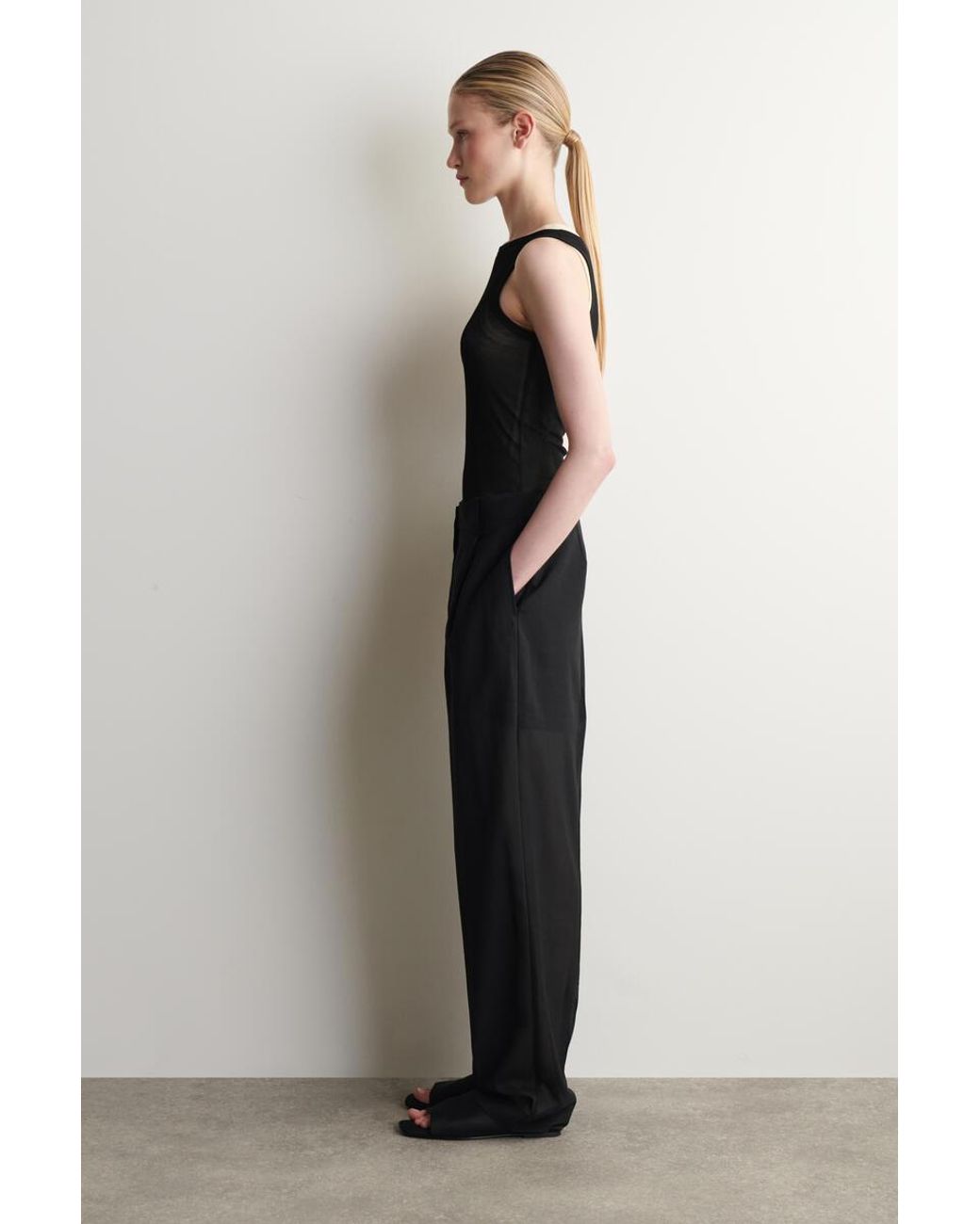 COS Black Fluid Wool-Voile Straight-Leg Trousers