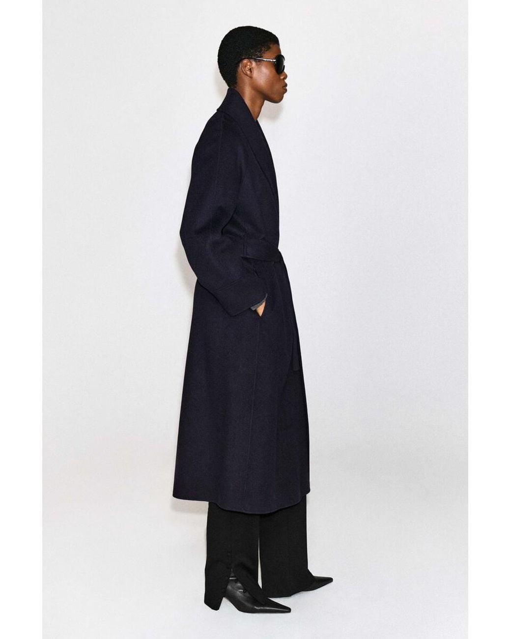 COS Blue Shawl-Collar Double-Faced Wool Long Coat