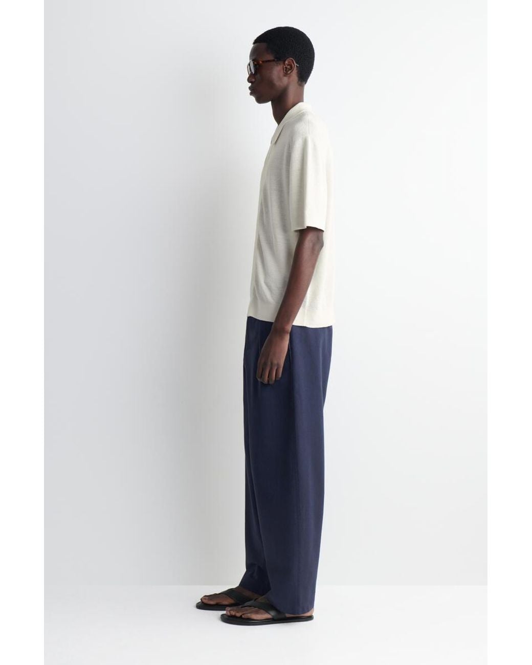 COS White Textured Knitted Linen Shirt for men