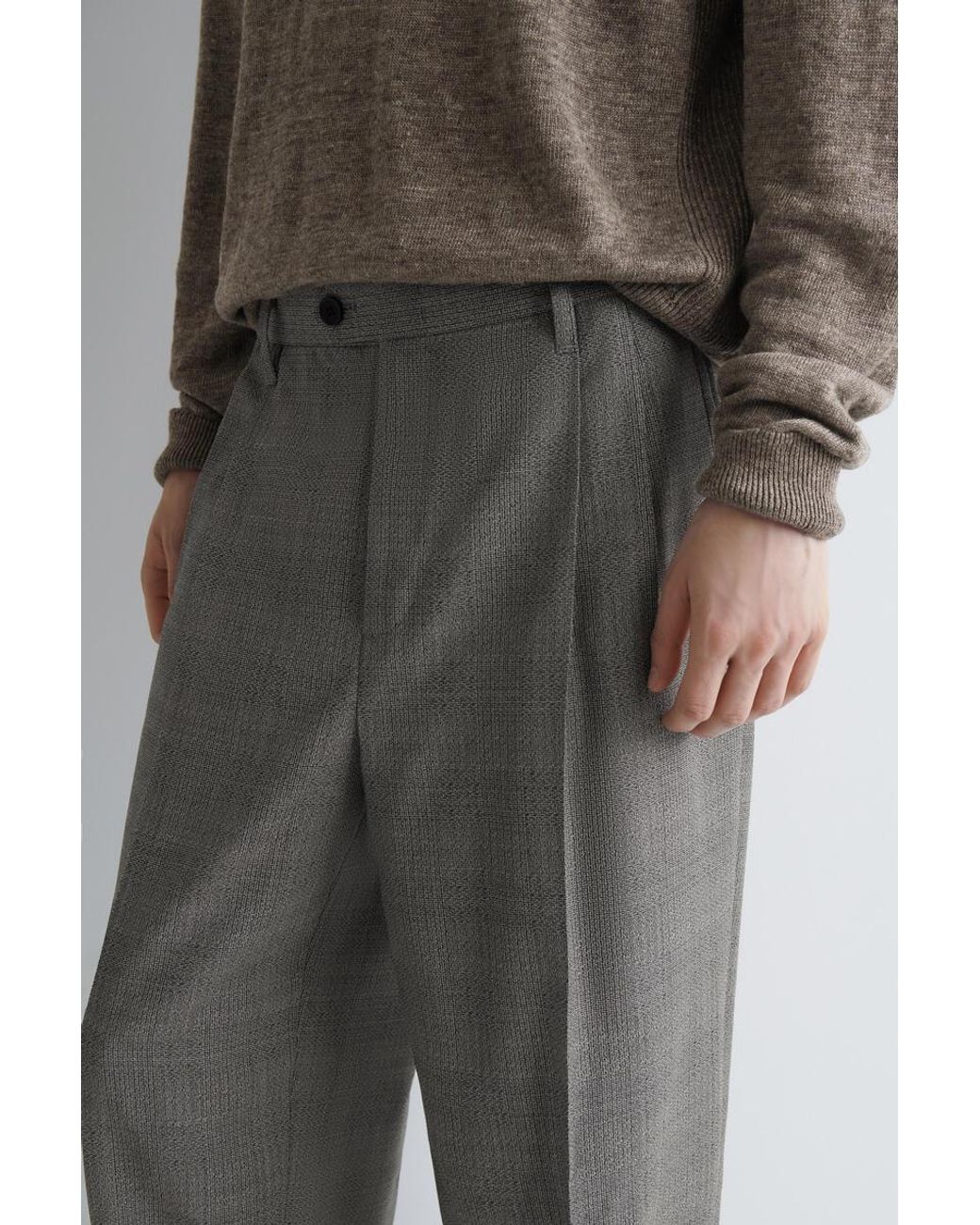 COS Gray Checked Textured-Wool Relaxed-Fit Tapered Pants for men
