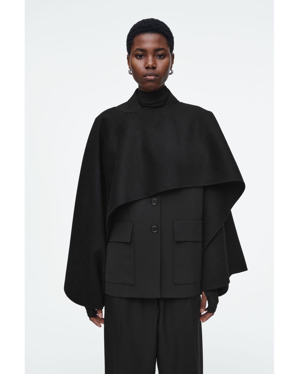 COS Double-Faced Wool Hybrid Cape in Black | Lyst