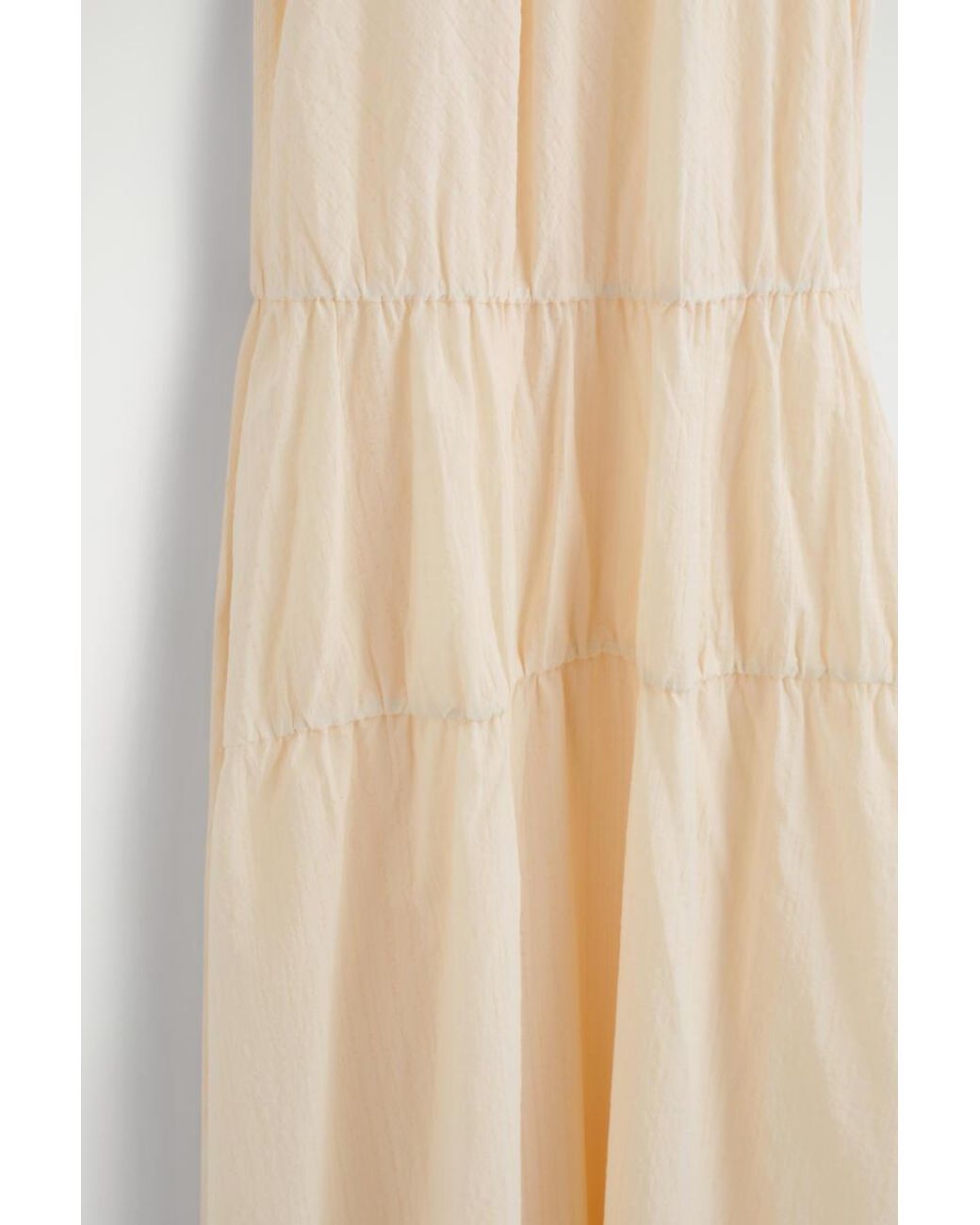 COS White Gathered Tiered Cotton Maxi Dress