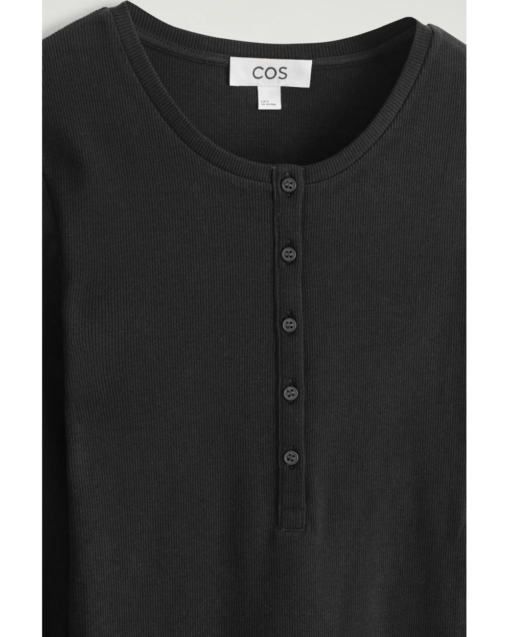 COS Black Long-Sleeved Henley Top