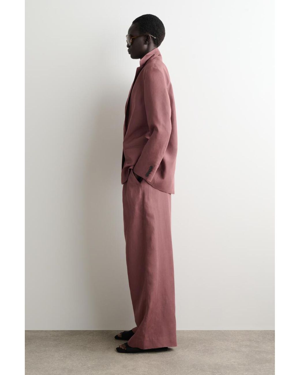 COS Brown Linen-Blend Single-Breasted Blazer