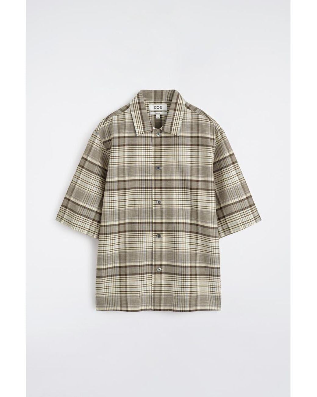COS Natural Checked Linen-Blend Short-Sleeved Shirt for men