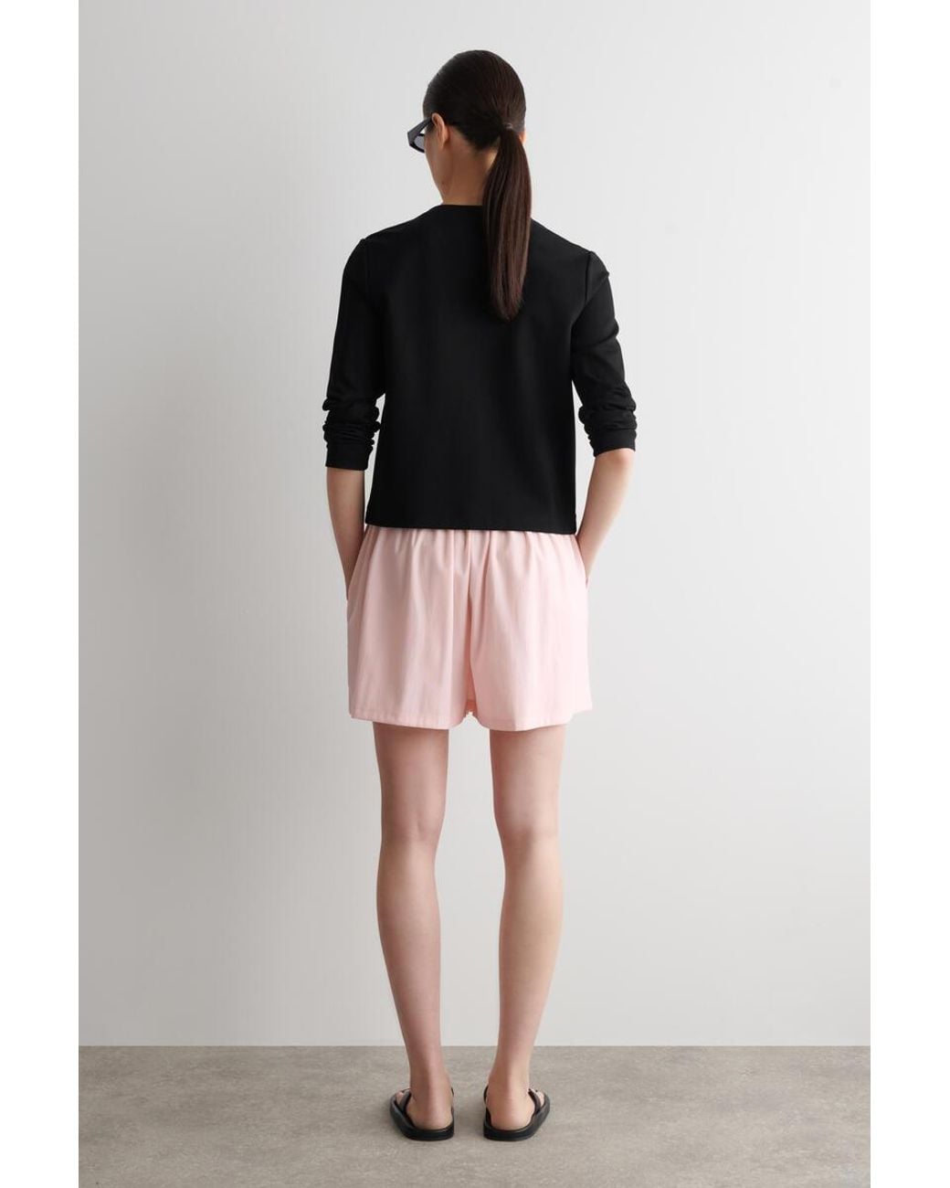 COS Pink Ruched-Waist Shorts