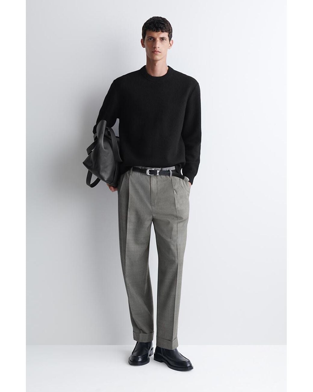 COS Black Boiled Merino Wool Crew-Neck Sweater for men
