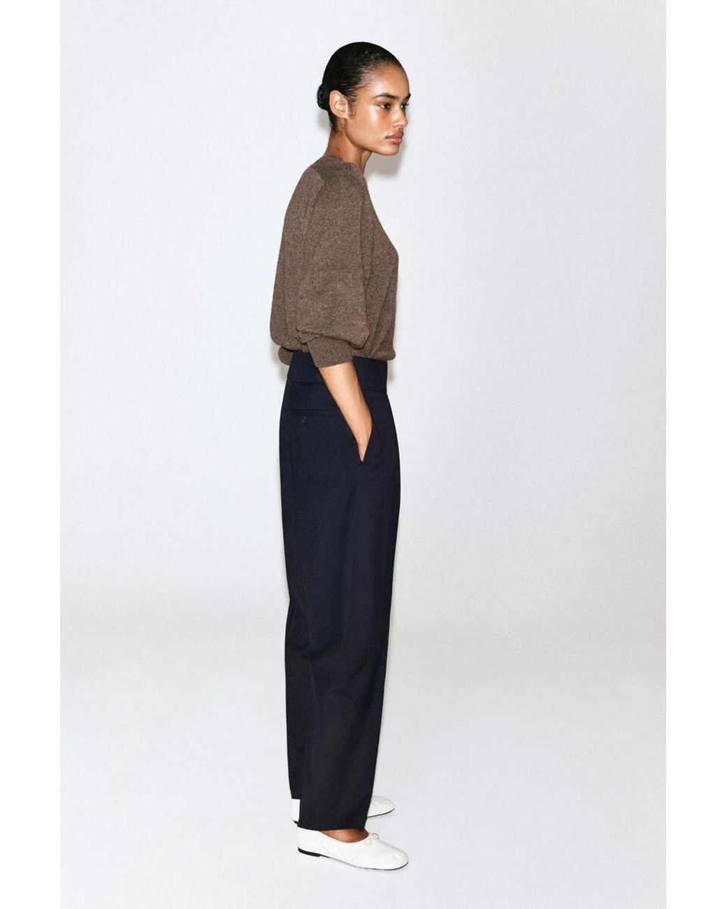 COS Blue Cummerbund-Waist Barrel-Leg Pants