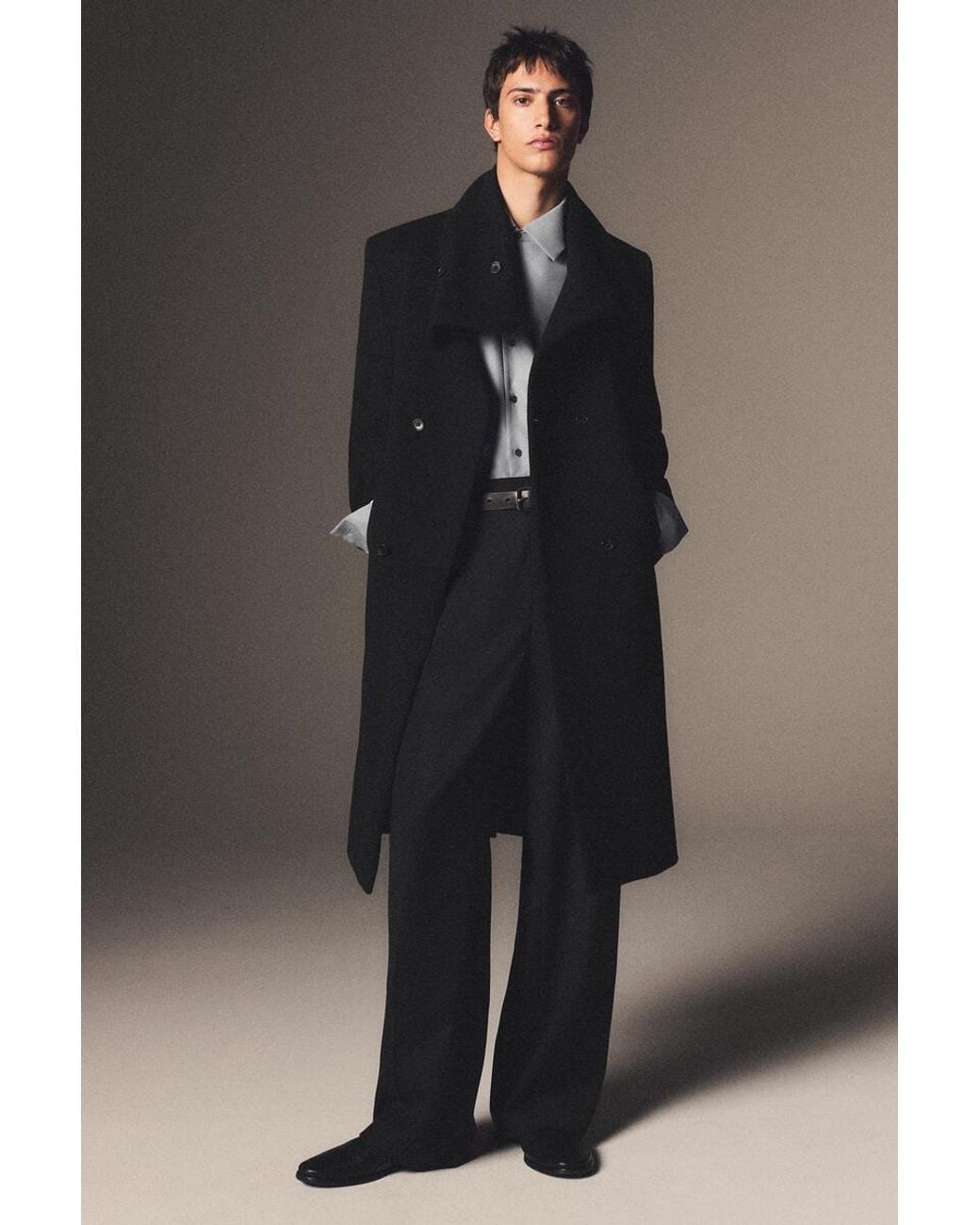 COS Black Tailored Wool Funnel-Neck Coat for men