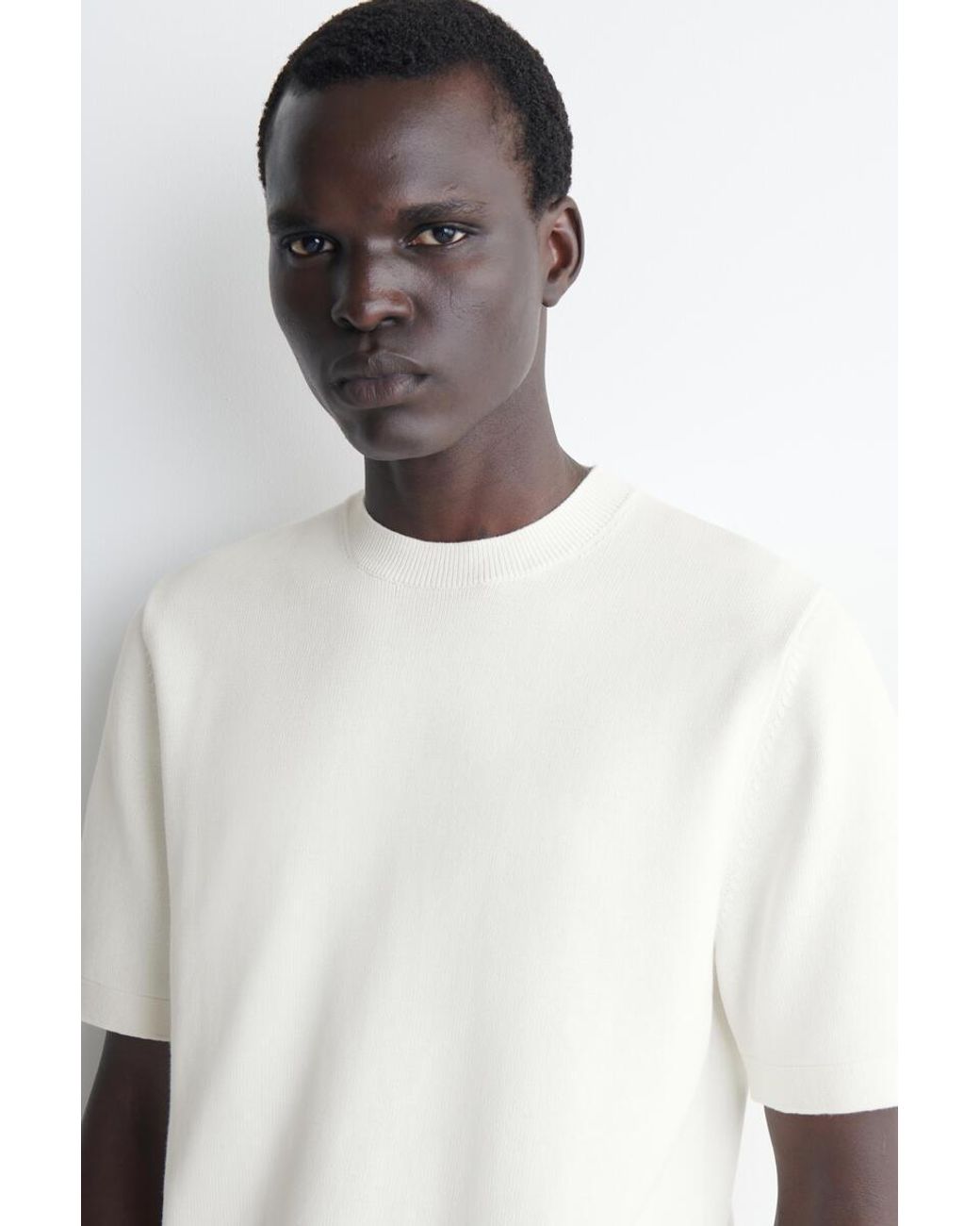 COS White Knitted Cotton T-Shirt for men