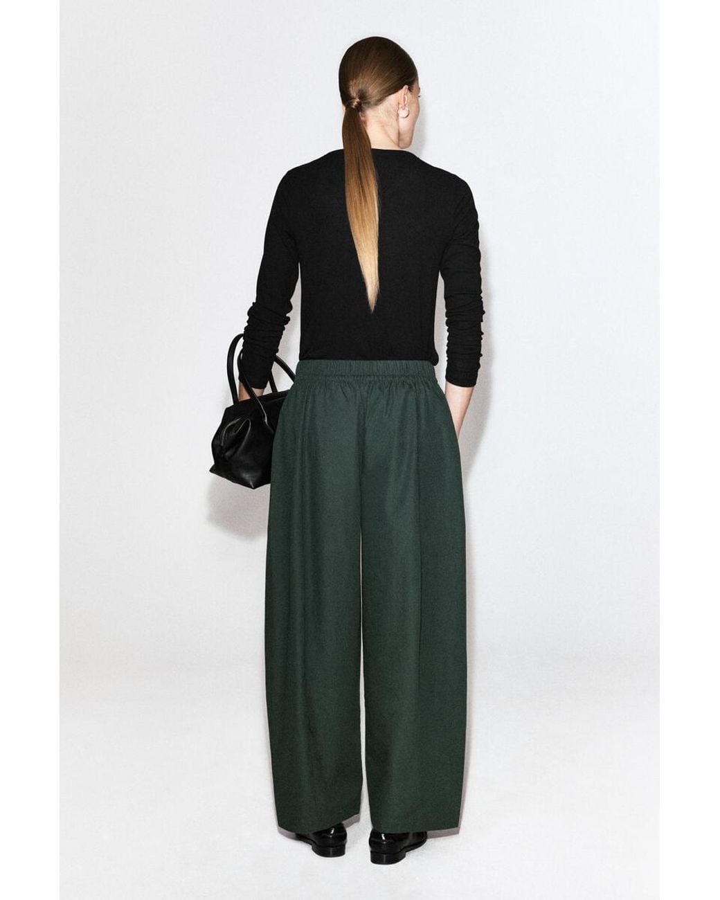 COS Green Elasticated Barrel-Leg Trousers