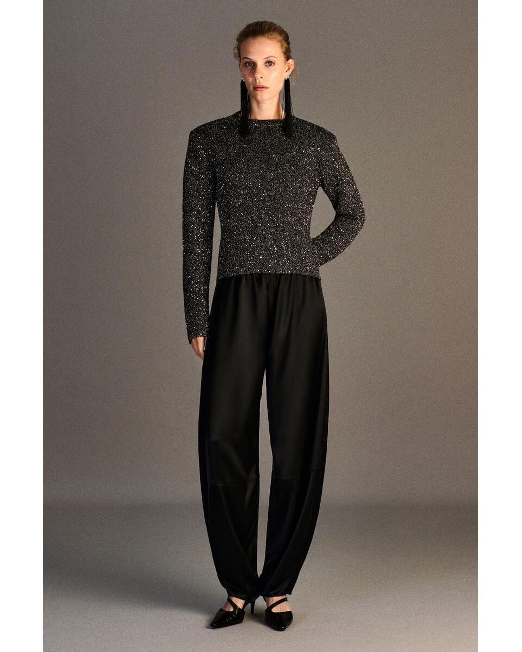 COS Black Satin Barrel-Leg Pants