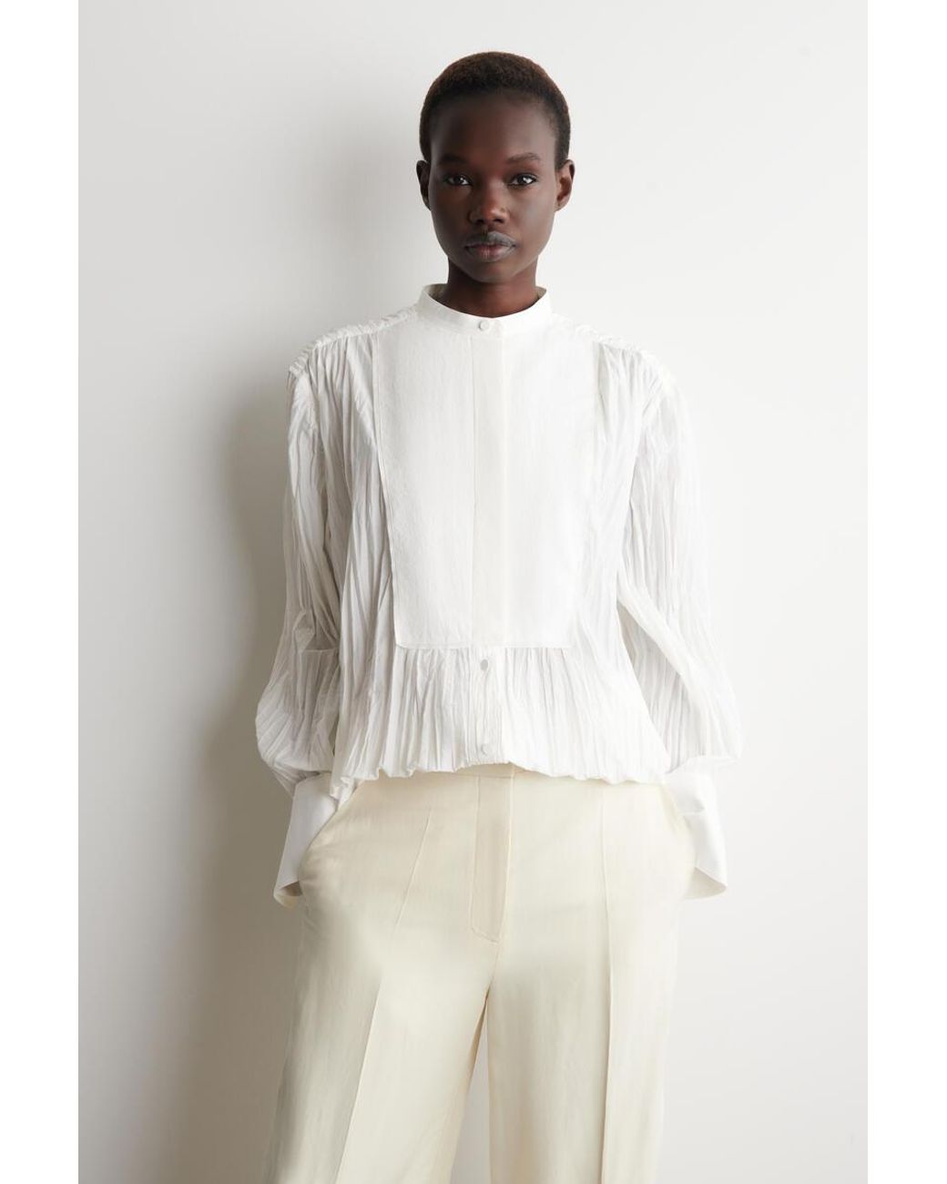 COS White Bib-Front Crinkled-Cotton Shirt