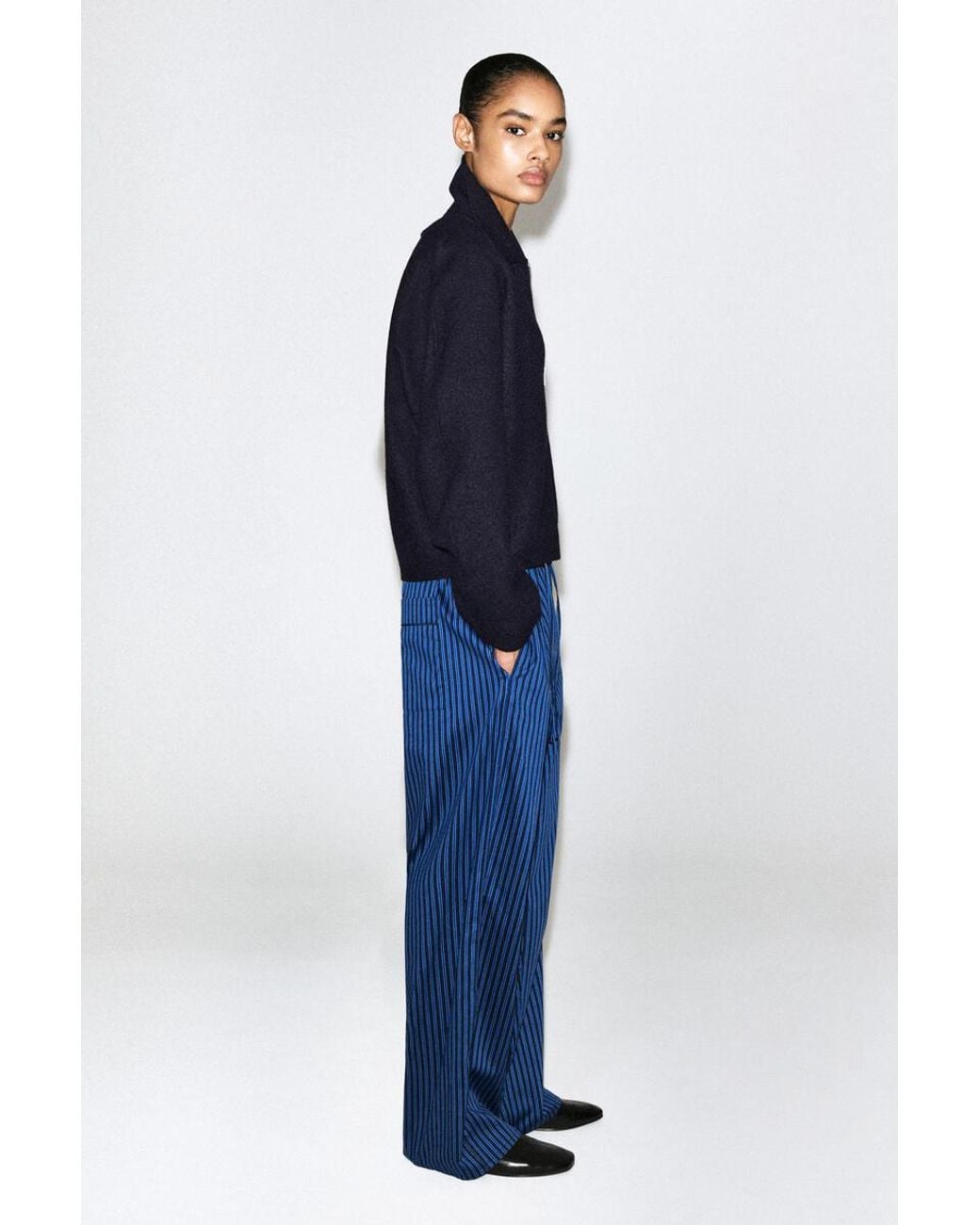 COS Blue Sculpted Merino Wool Zip-Up Jacket