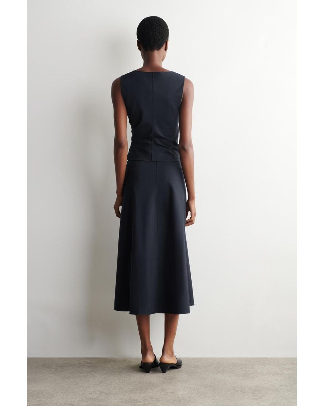 COS Blue Twist-Detail Jersey Midi Skirt
