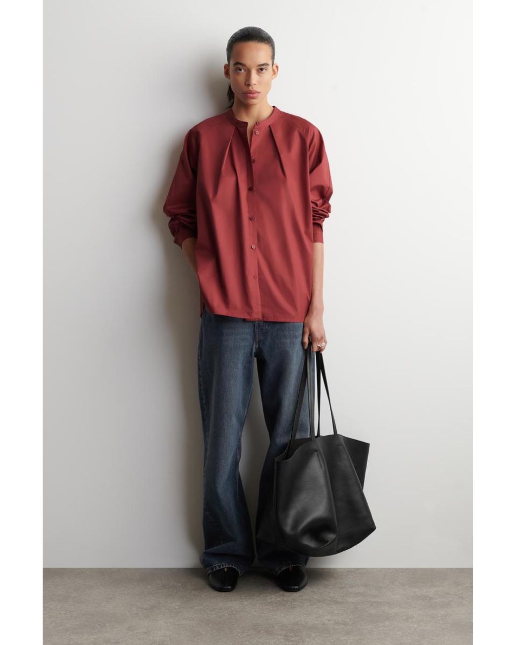COS Red Grandad-Collar Cotton Shirt
