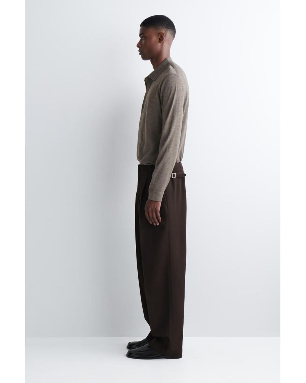 COS Brown Pleated Relaxed-Fit Straight-Leg Trousers for men