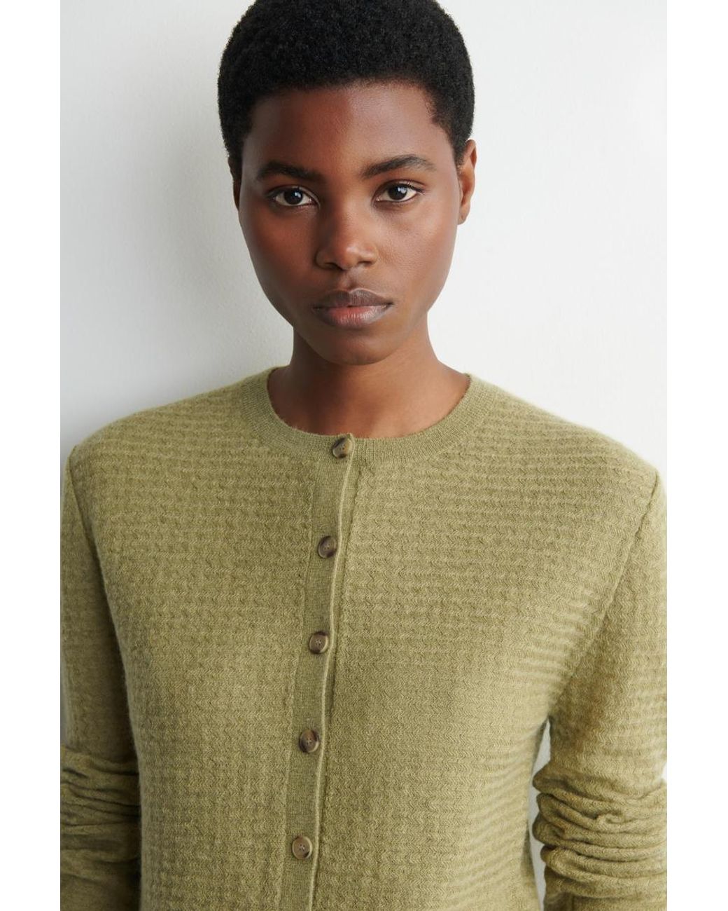 COS Green Zigzag-Knit Mohair-Blend Cardigan