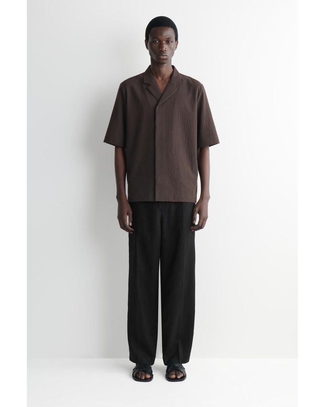 COS Brown Seersucker Resort Shirt for men