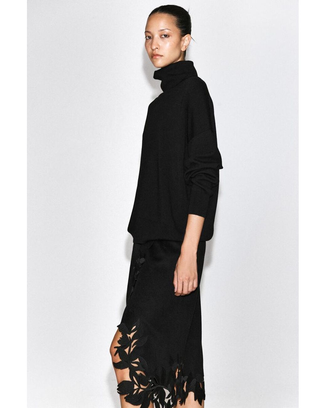 COS Black Embroidered Double-Faced Wool Wrap Skirt