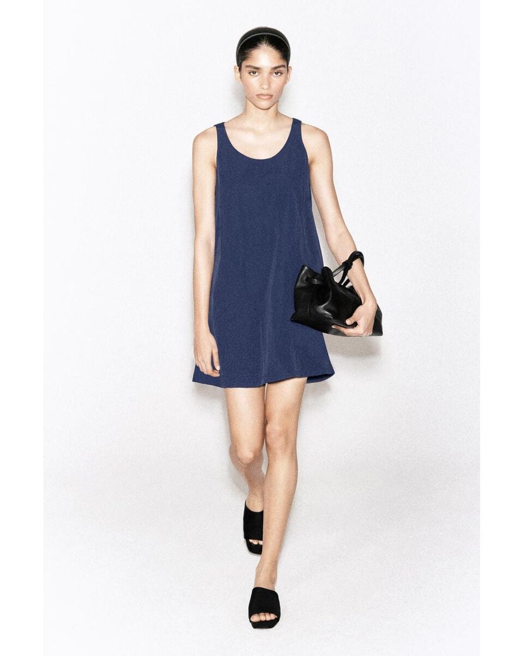 COS Blue Jersey-Panelled Nylon Mini Dress