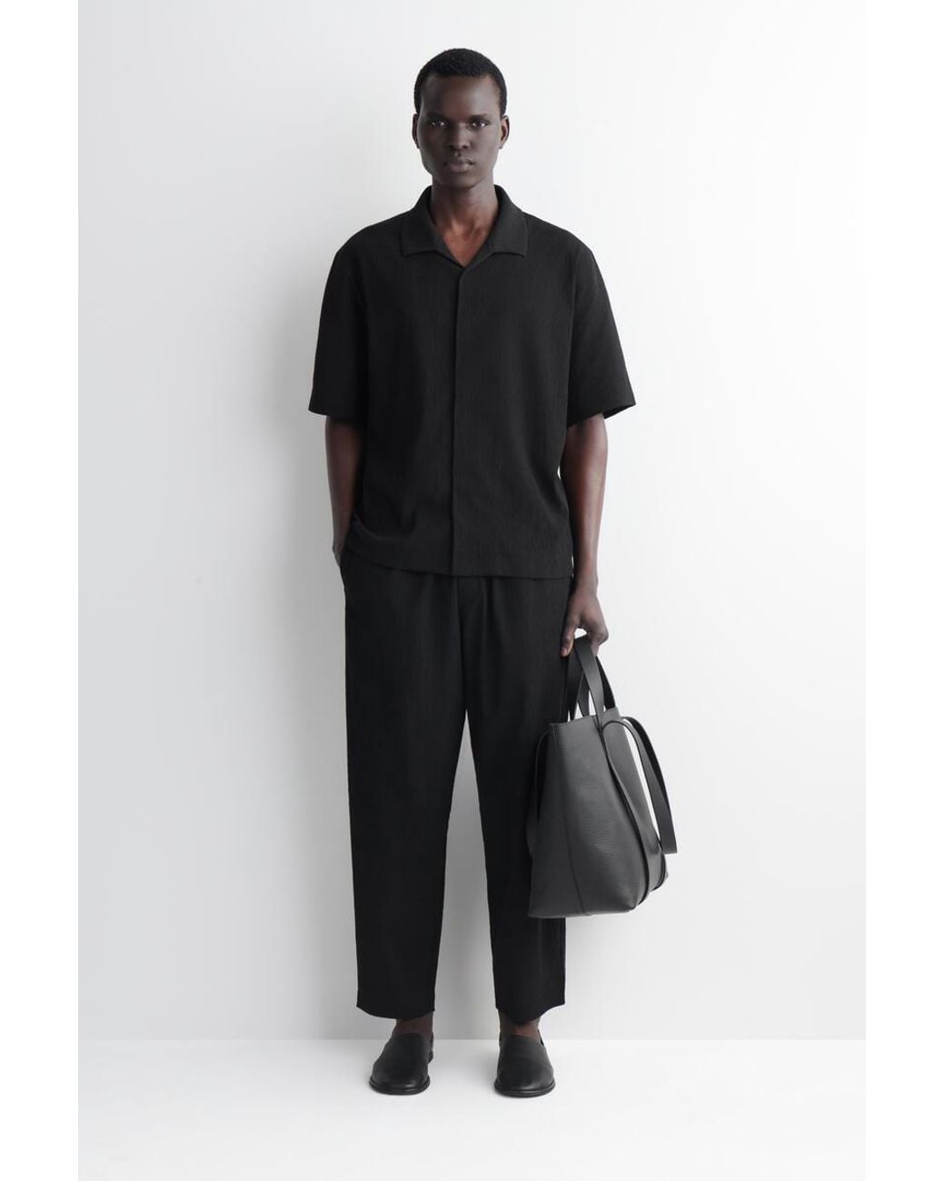 COS Black Crinkled-Cotton Shirt for men