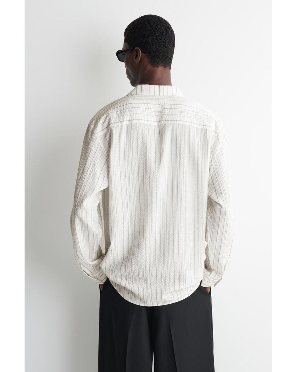 COS White Striped Textured Camp-Collar Shirt for men