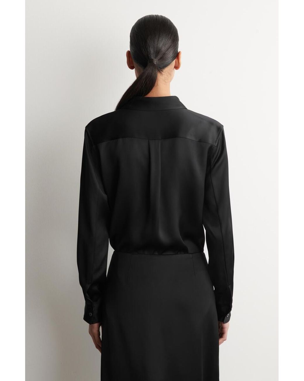 COS Black Button-Down Collar Satin Shirt